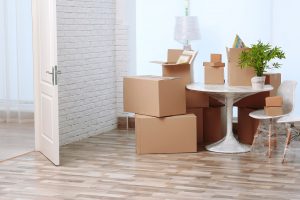 Boxes packed in dining room