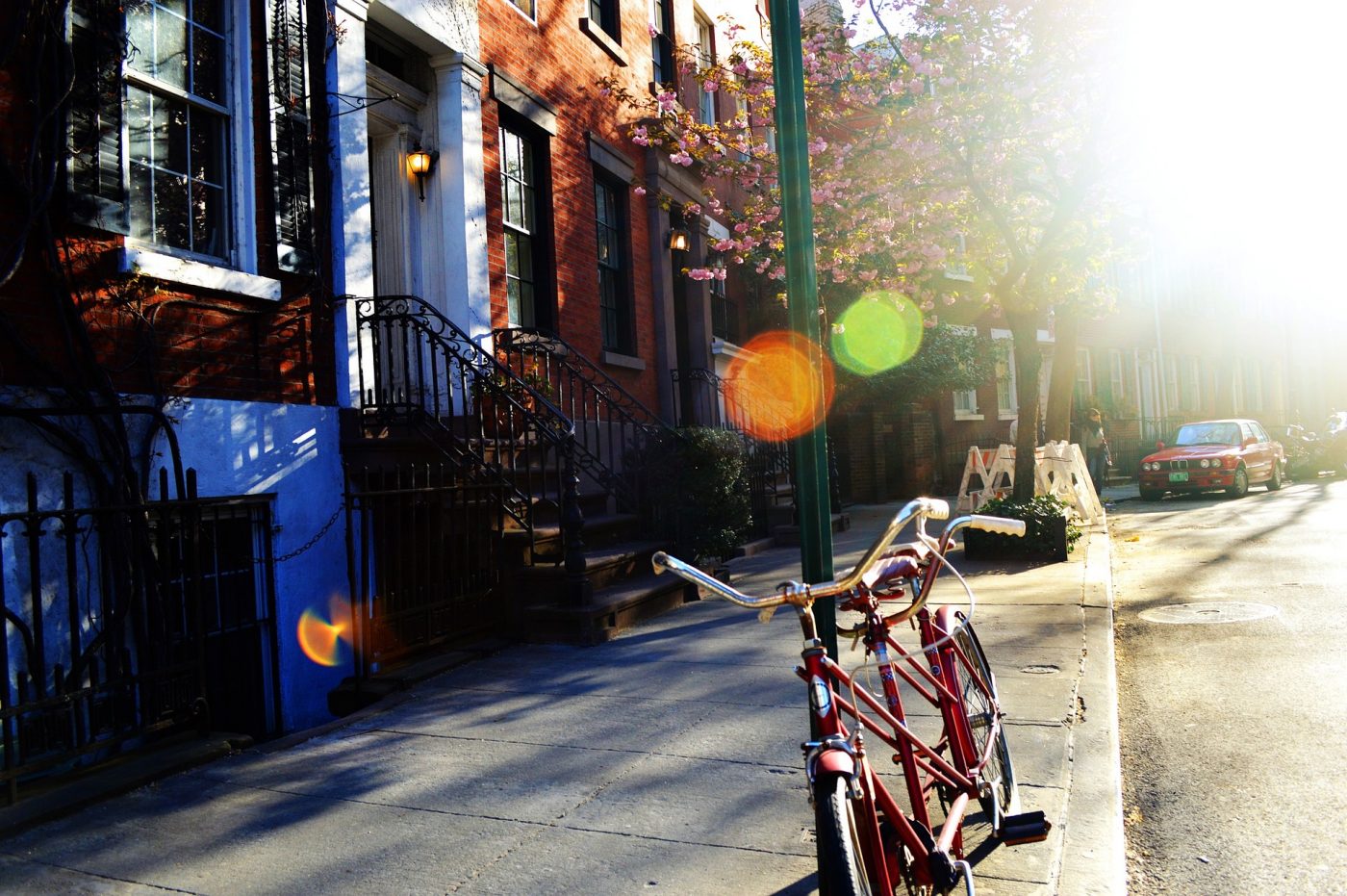 Neighborhood Houses on a Spring Day with Bike Out Front