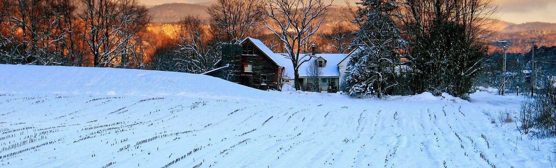 Vermont house in winter with snow