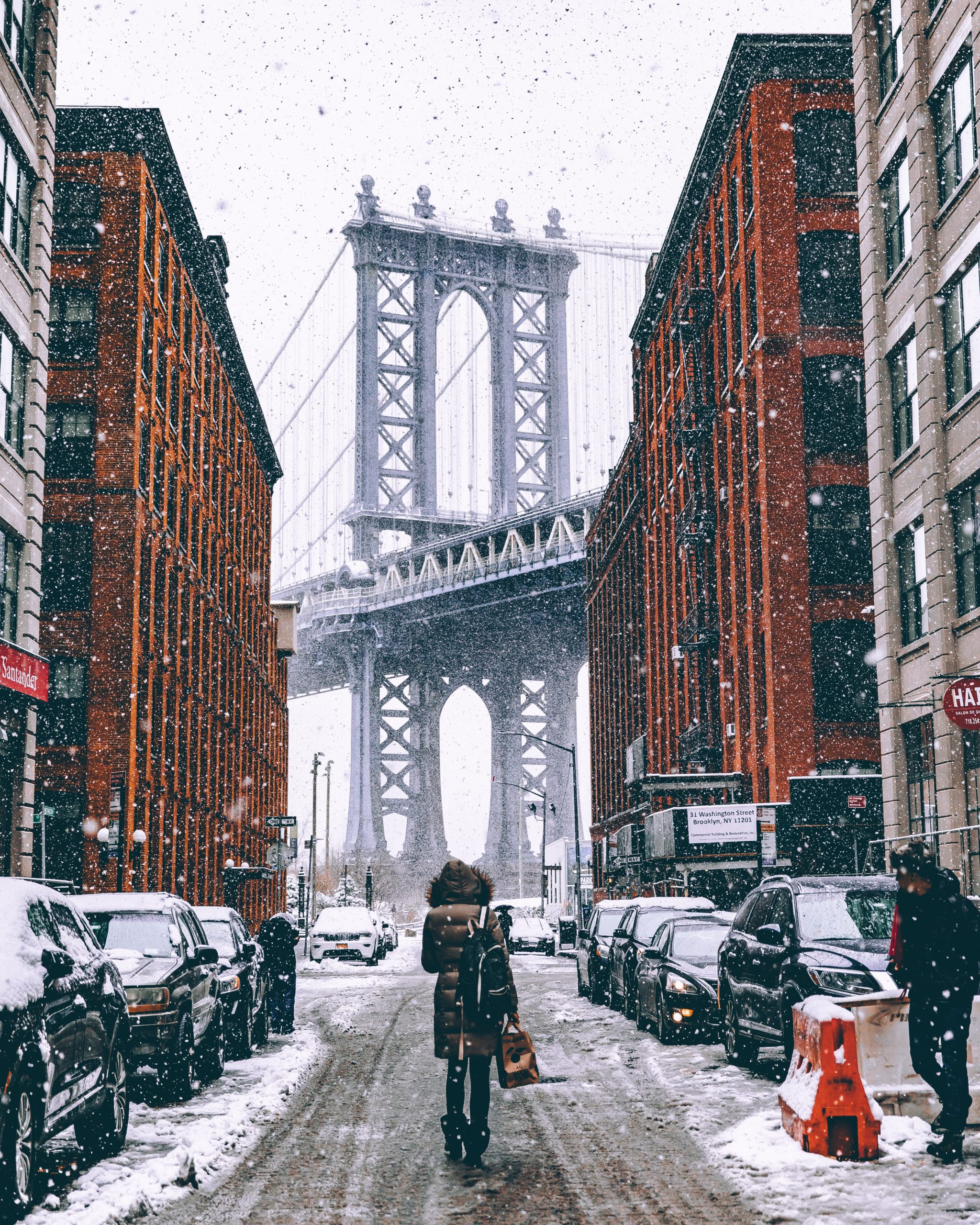 NYC winter view of Brooklyn bridge