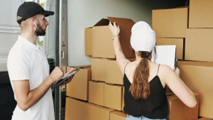 Moving truck with boxes